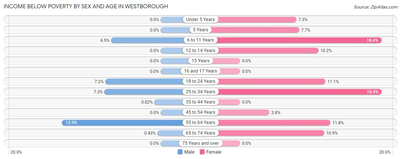 Income Below Poverty by Sex and Age in Westborough