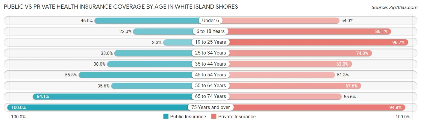 Public vs Private Health Insurance Coverage by Age in White Island Shores