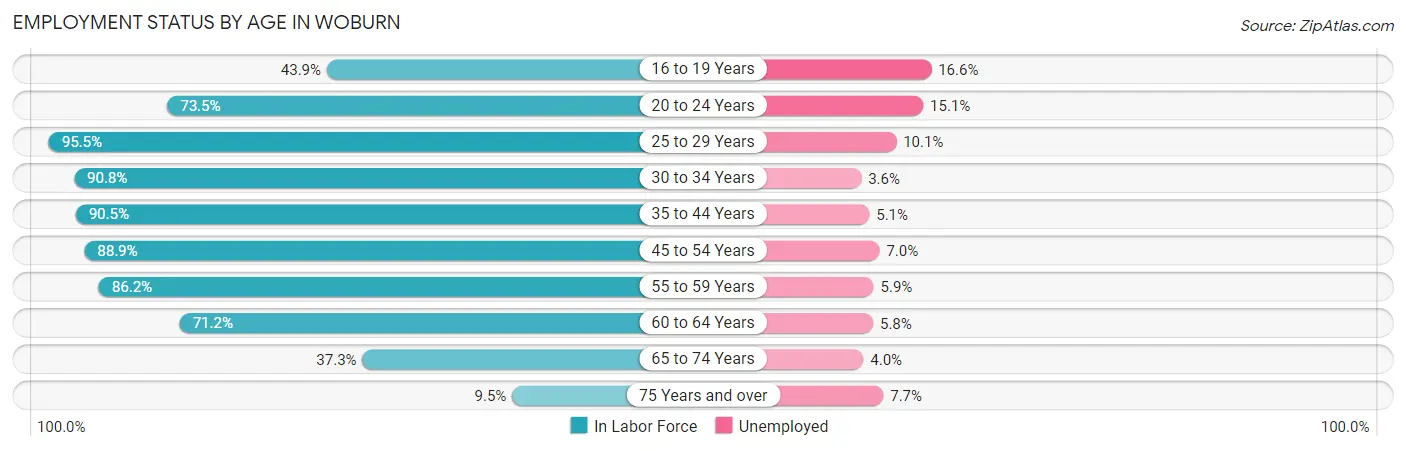 Employment Status by Age in Woburn