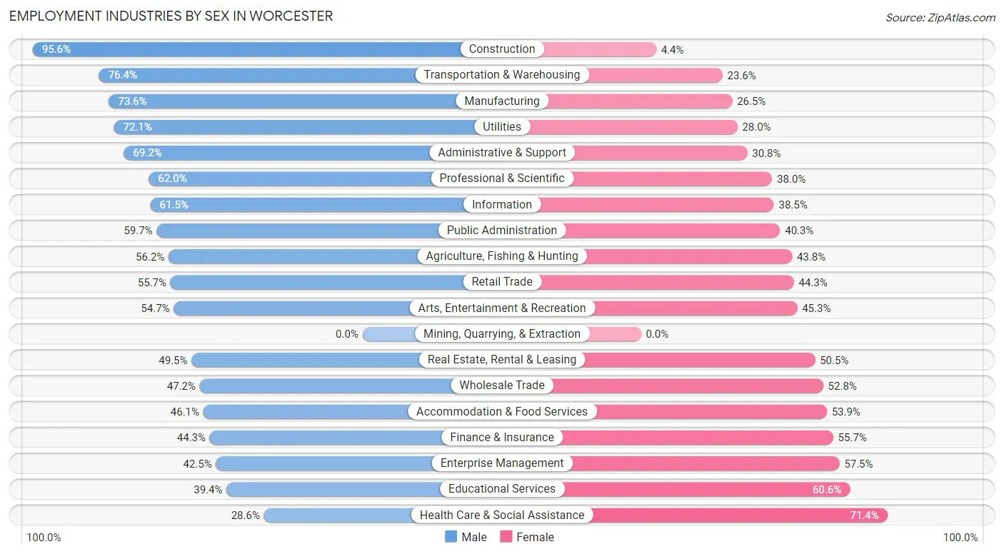 Employment Industries by Sex in Worcester