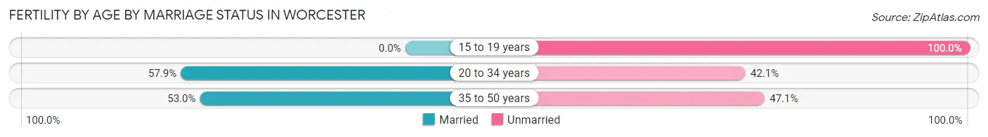 Female Fertility by Age by Marriage Status in Worcester