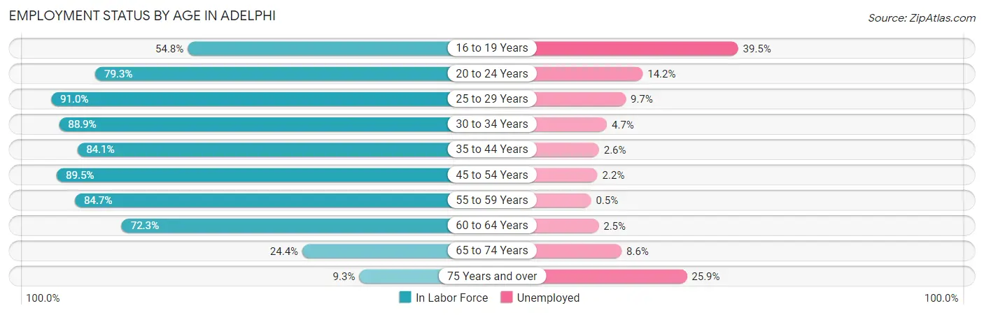 Employment Status by Age in Adelphi