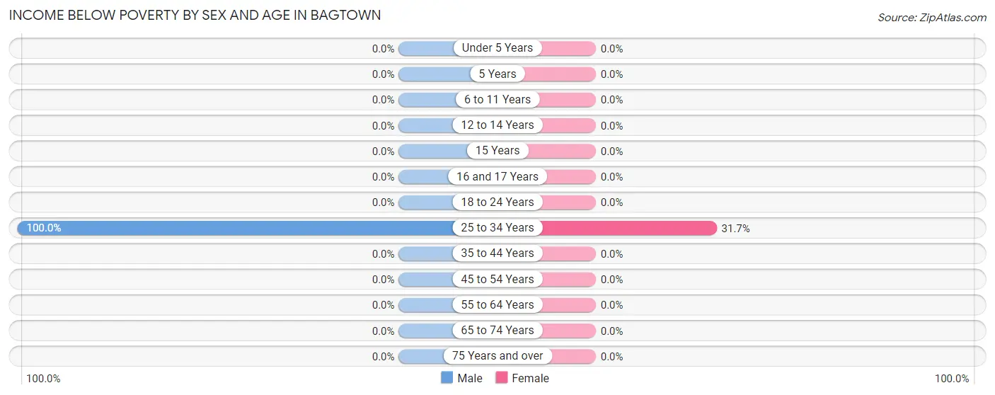 Income Below Poverty by Sex and Age in Bagtown