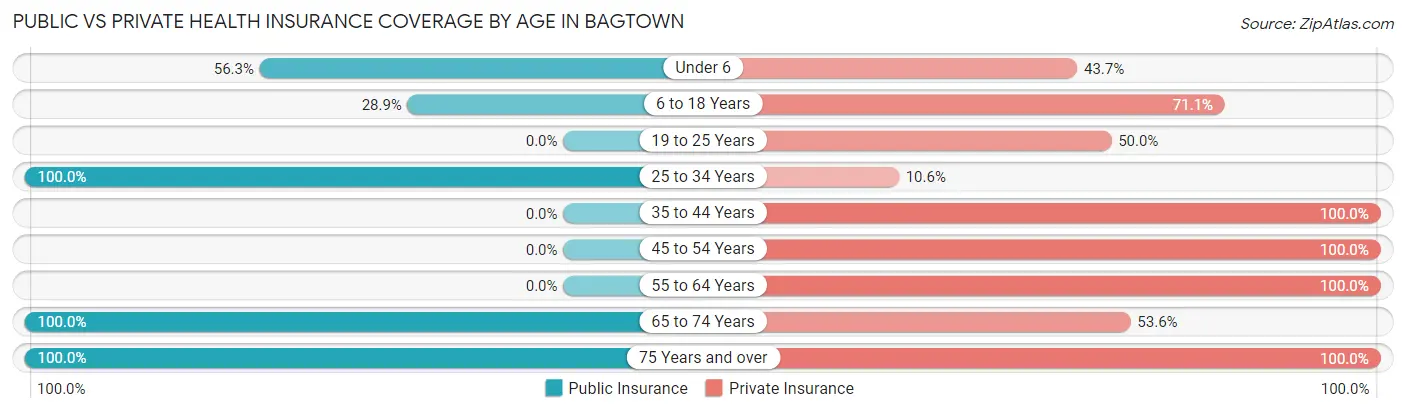 Public vs Private Health Insurance Coverage by Age in Bagtown