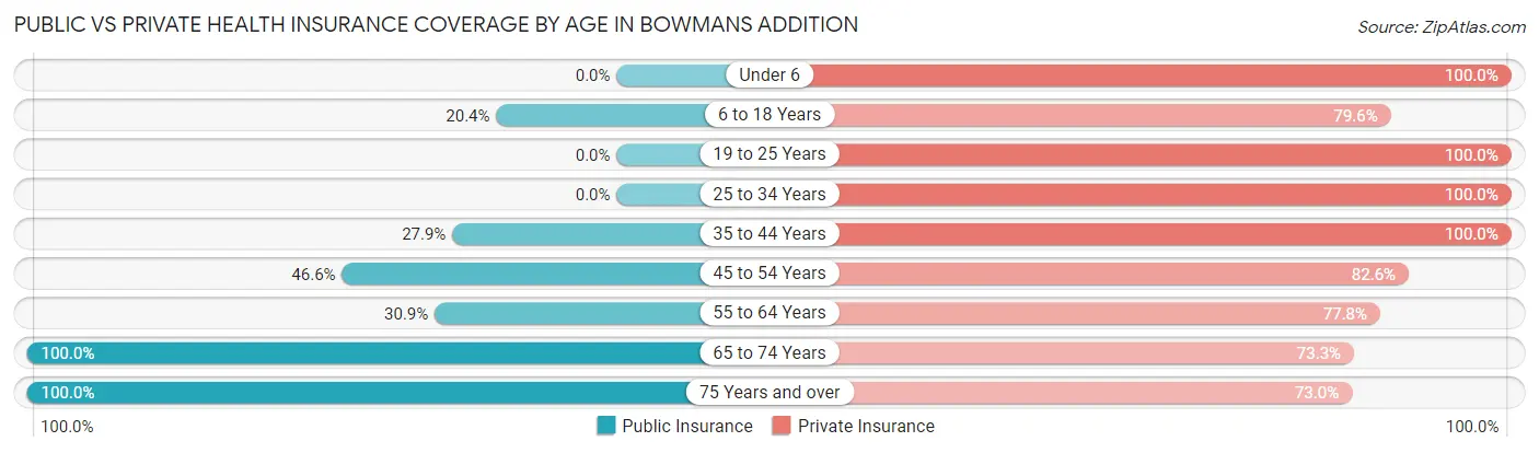 Public vs Private Health Insurance Coverage by Age in Bowmans Addition