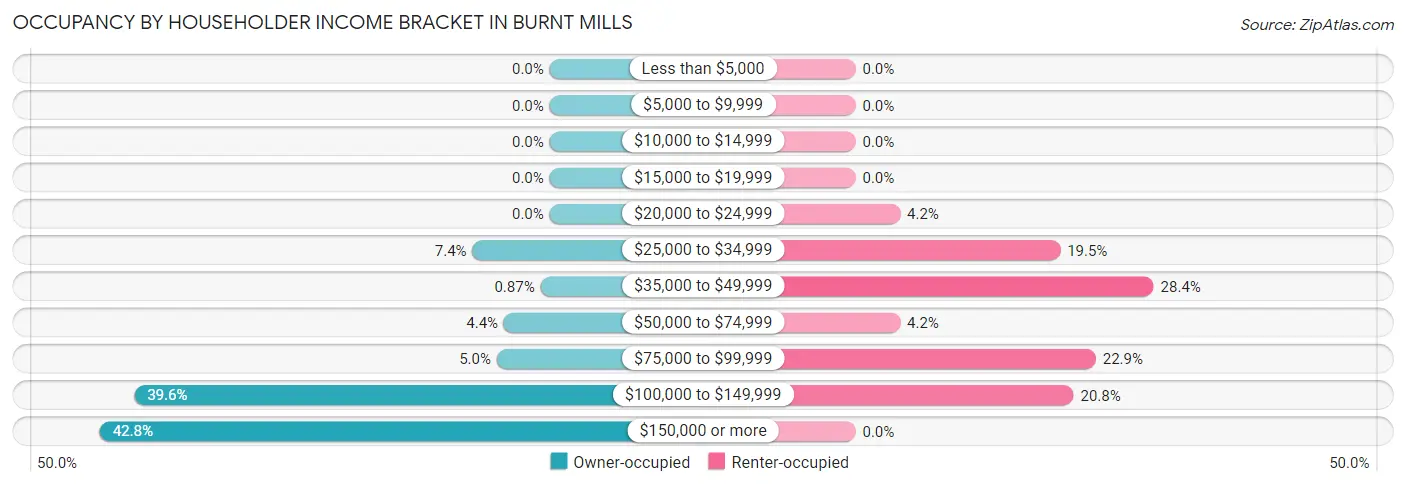 Occupancy by Householder Income Bracket in Burnt Mills