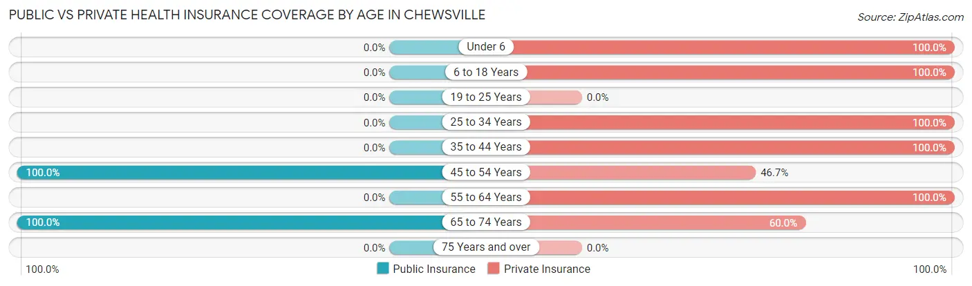 Public vs Private Health Insurance Coverage by Age in Chewsville