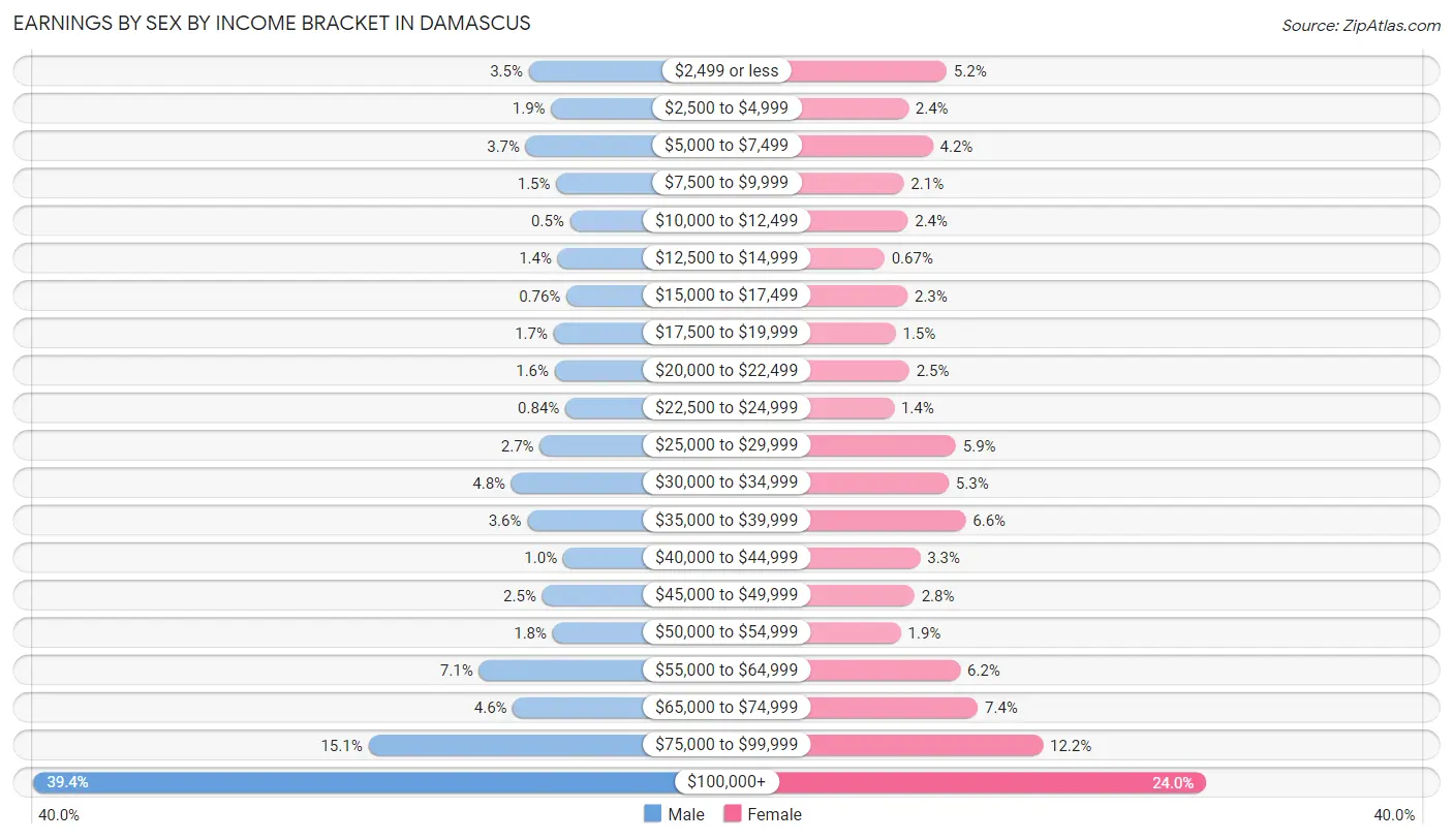 Earnings by Sex by Income Bracket in Damascus