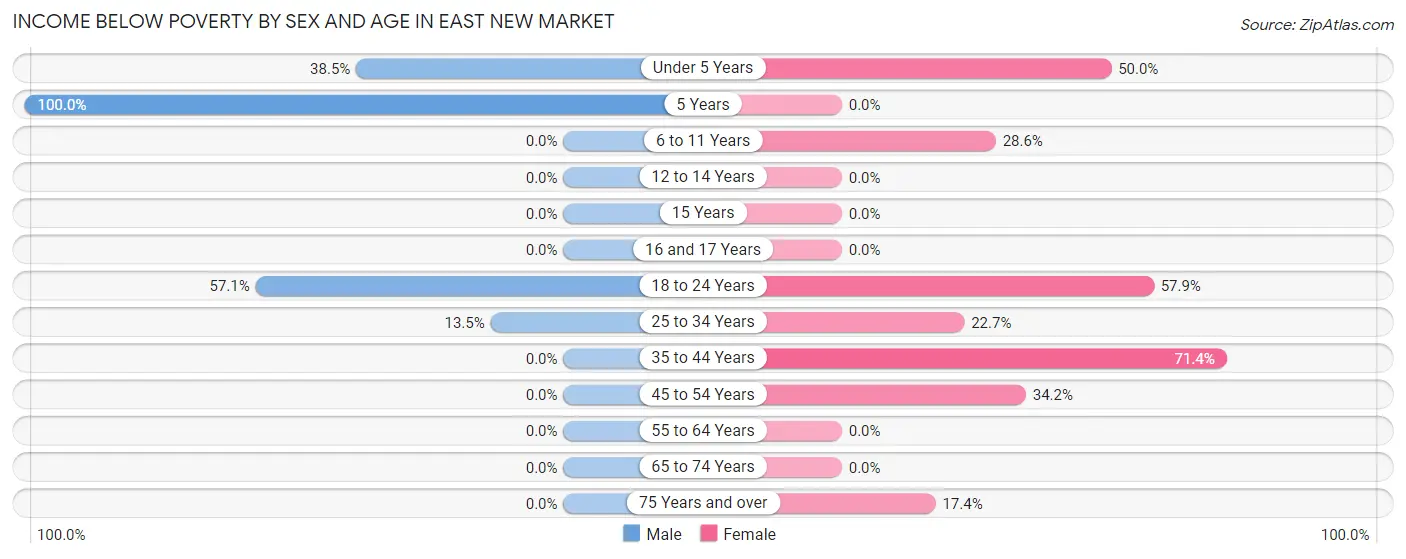 Income Below Poverty by Sex and Age in East New Market