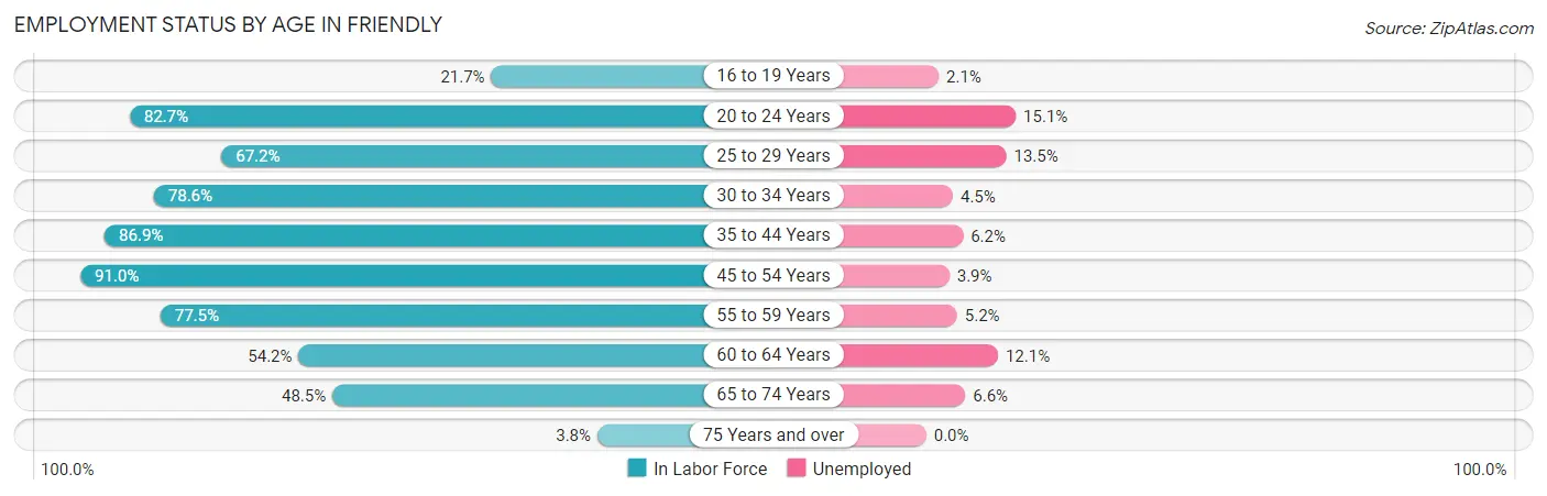 Employment Status by Age in Friendly