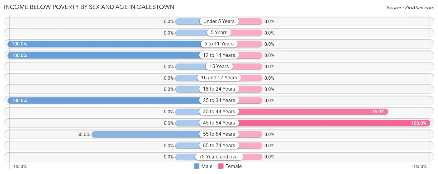 Income Below Poverty by Sex and Age in Galestown