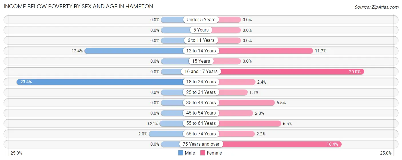 Income Below Poverty by Sex and Age in Hampton