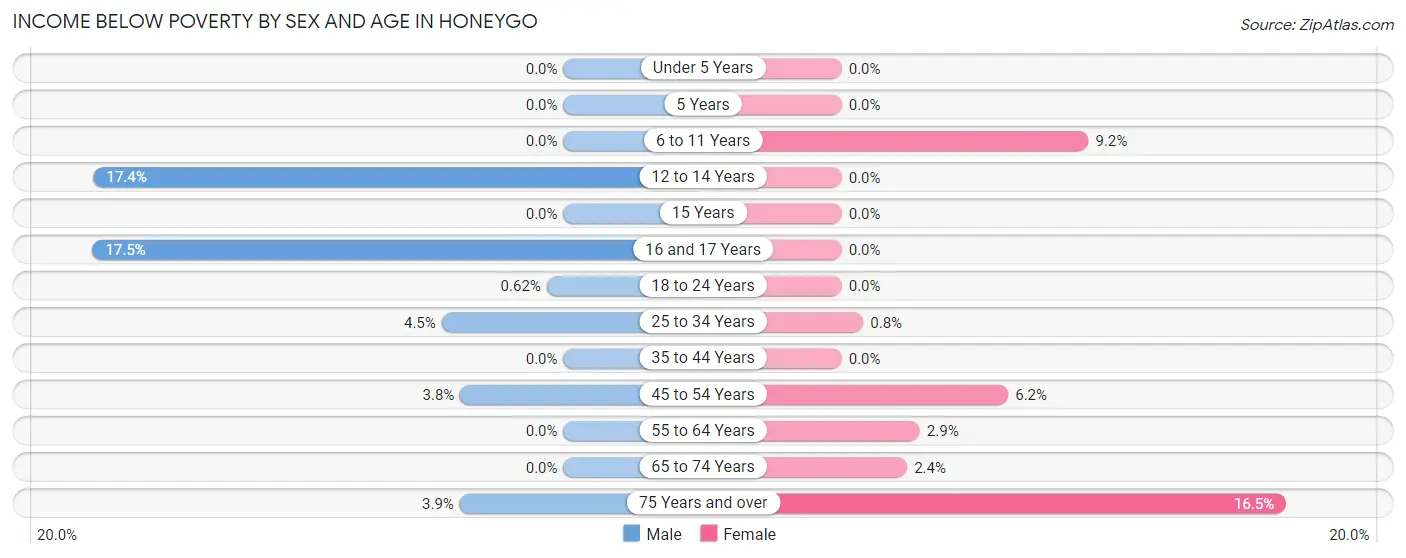 Income Below Poverty by Sex and Age in Honeygo