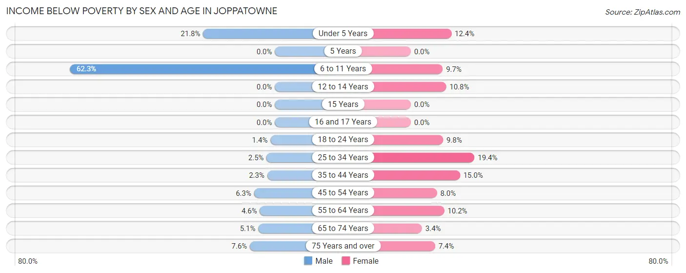 Income Below Poverty by Sex and Age in Joppatowne