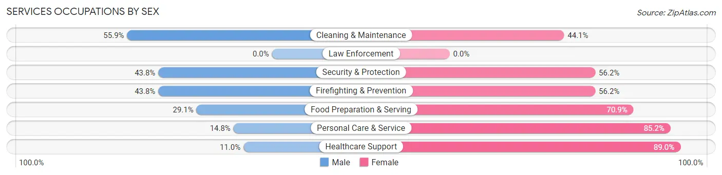 Services Occupations by Sex in Langley Park