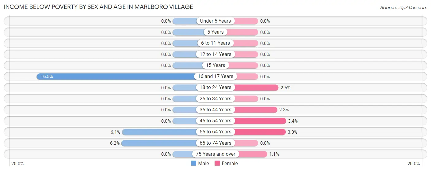 Income Below Poverty by Sex and Age in Marlboro Village