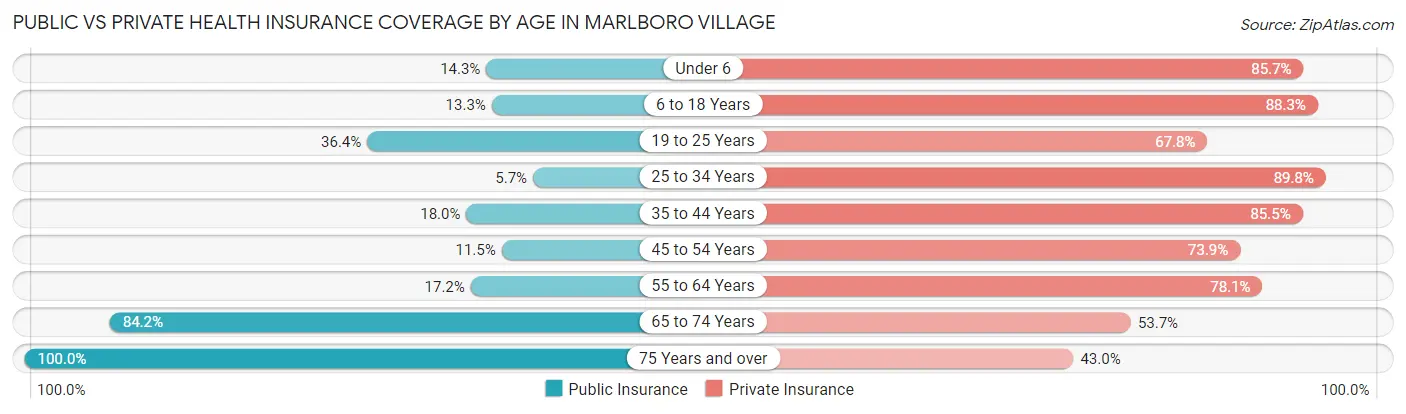 Public vs Private Health Insurance Coverage by Age in Marlboro Village