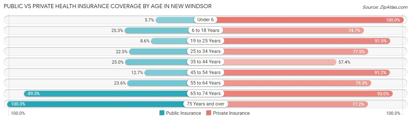 Public vs Private Health Insurance Coverage by Age in New Windsor