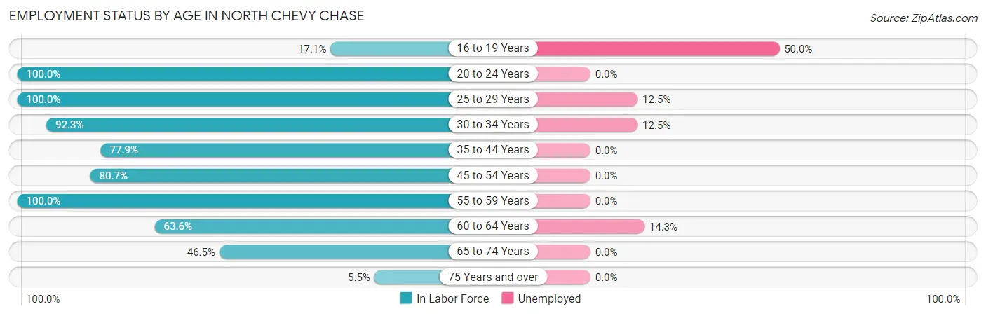 Employment Status by Age in North Chevy Chase