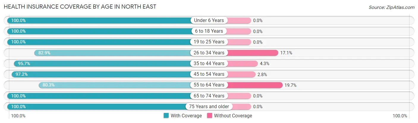 Health Insurance Coverage by Age in North East
