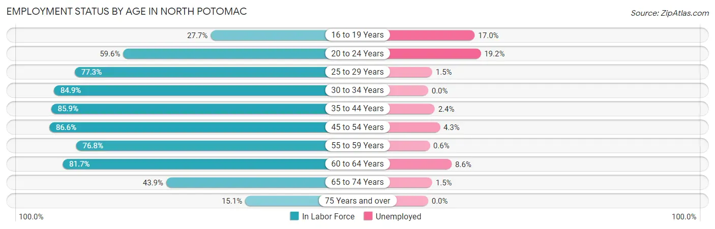 Employment Status by Age in North Potomac