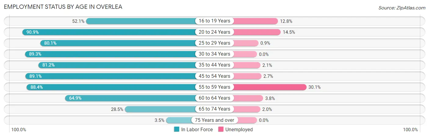 Employment Status by Age in Overlea