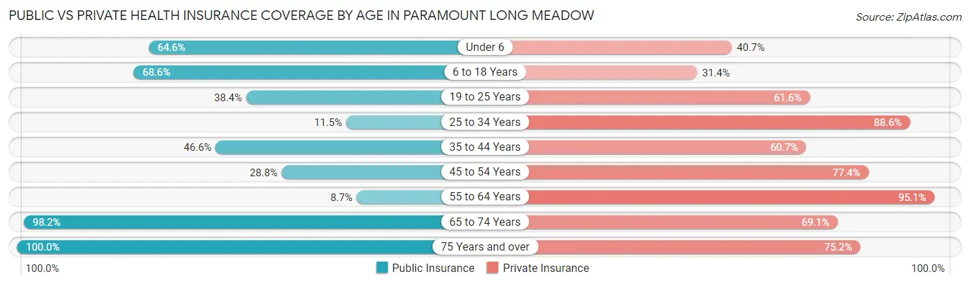 Public vs Private Health Insurance Coverage by Age in Paramount Long Meadow
