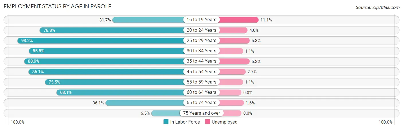 Employment Status by Age in Parole
