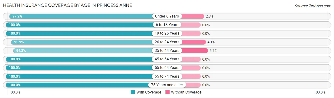 Health Insurance Coverage by Age in Princess Anne