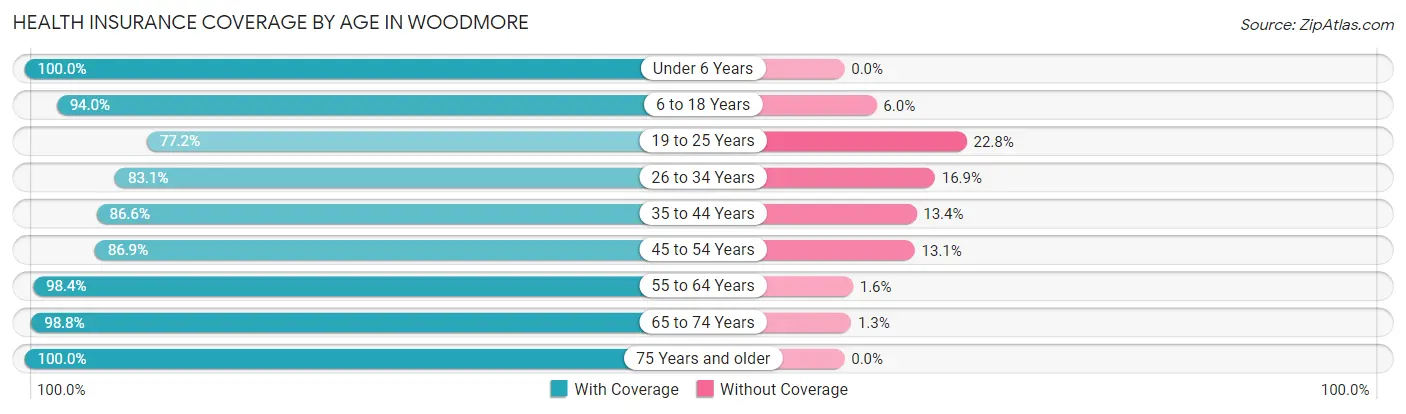 Health Insurance Coverage by Age in Woodmore