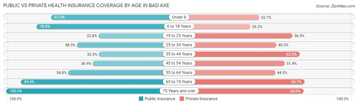 Public vs Private Health Insurance Coverage by Age in Bad Axe