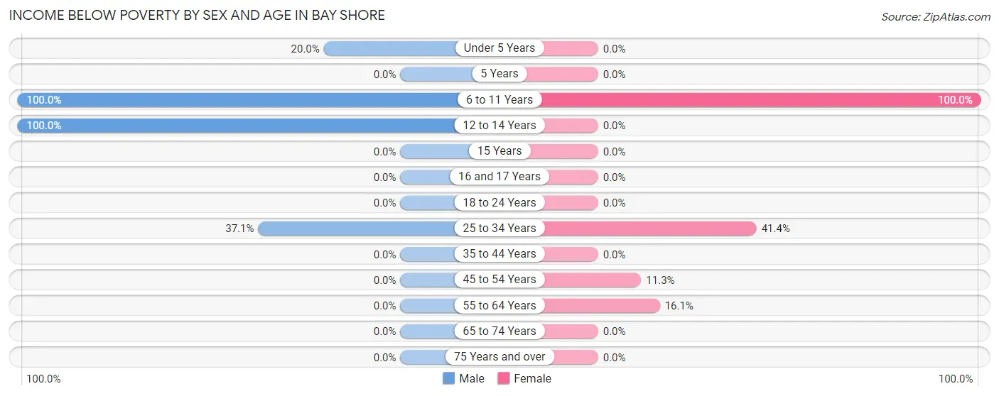 Income Below Poverty by Sex and Age in Bay Shore