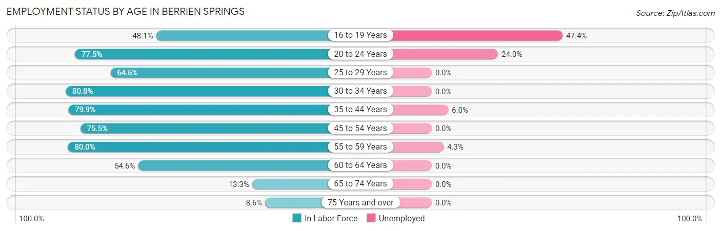 Employment Status by Age in Berrien Springs