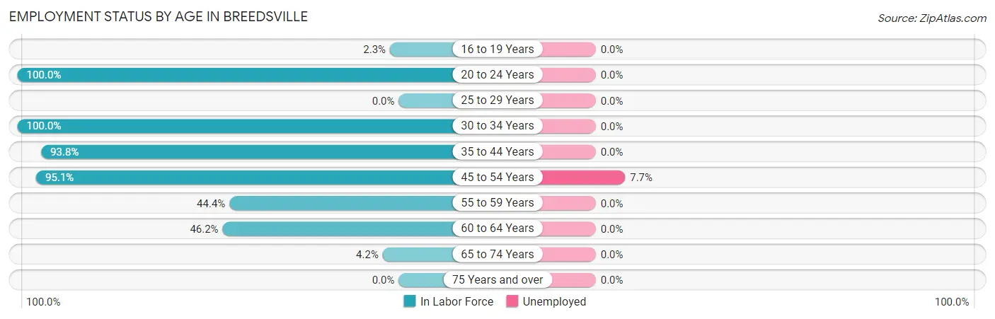 Employment Status by Age in Breedsville