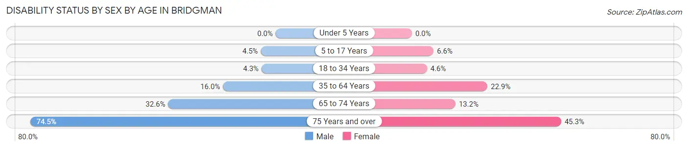 Disability Status by Sex by Age in Bridgman