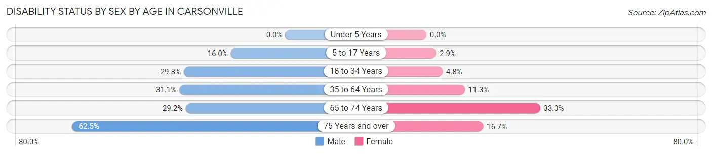 Disability Status by Sex by Age in Carsonville