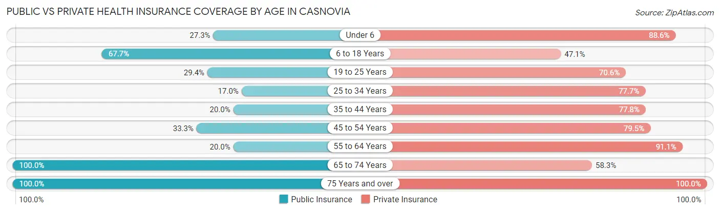 Public vs Private Health Insurance Coverage by Age in Casnovia