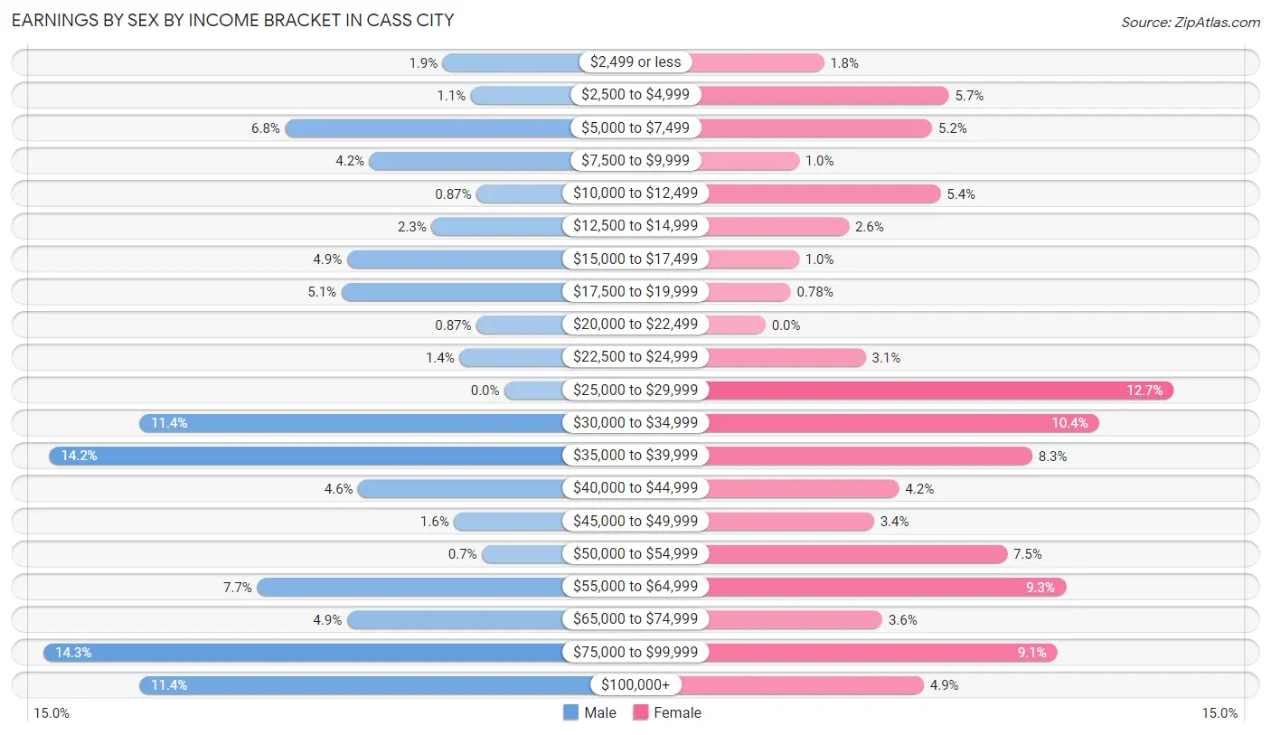 Earnings by Sex by Income Bracket in Cass City