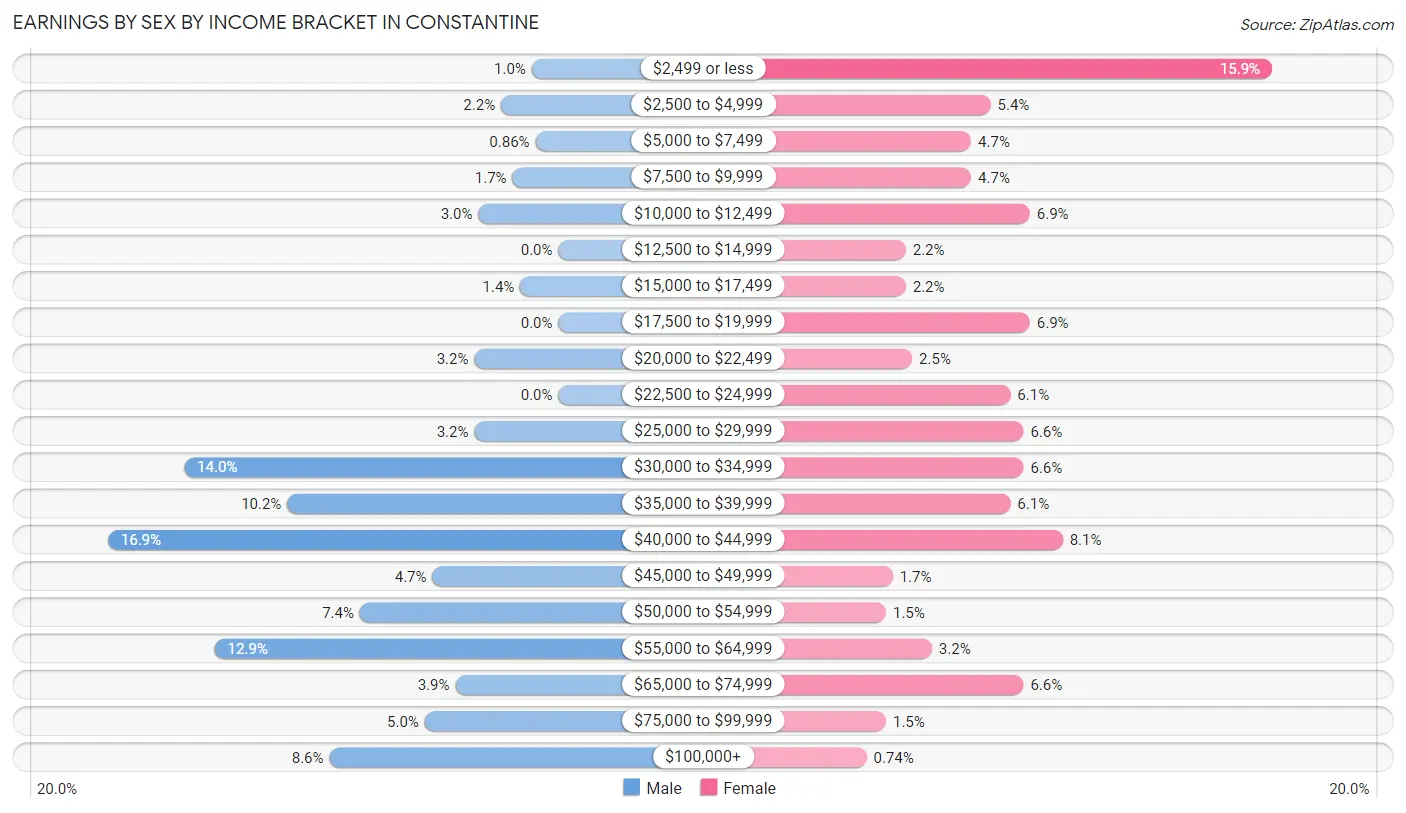 Earnings by Sex by Income Bracket in Constantine