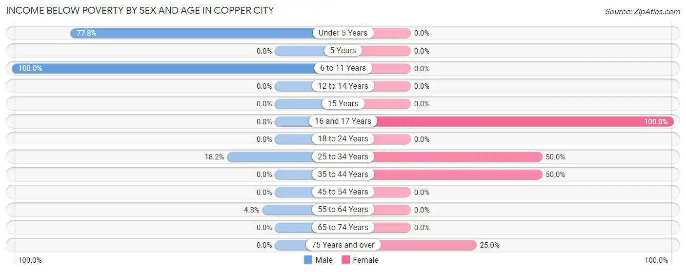 Income Below Poverty by Sex and Age in Copper City