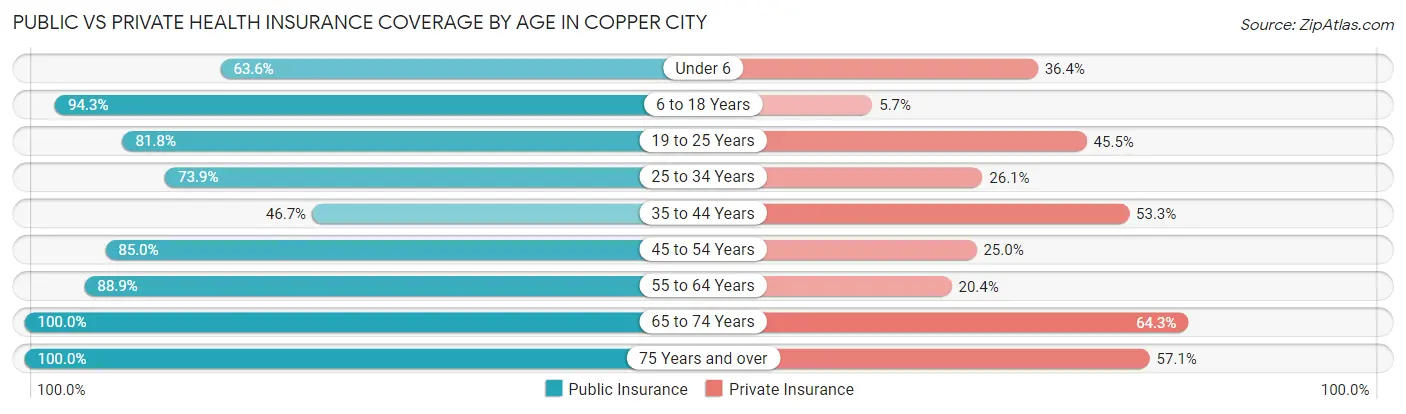 Public vs Private Health Insurance Coverage by Age in Copper City