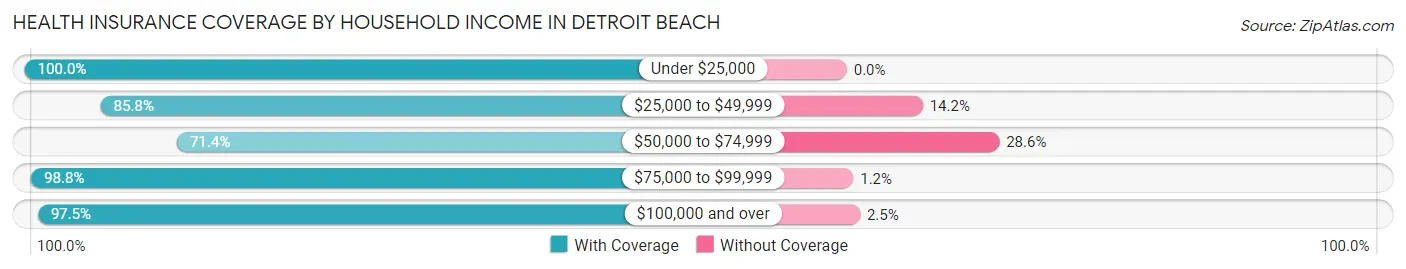 Health Insurance Coverage by Household Income in Detroit Beach