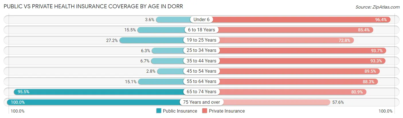 Public vs Private Health Insurance Coverage by Age in Dorr