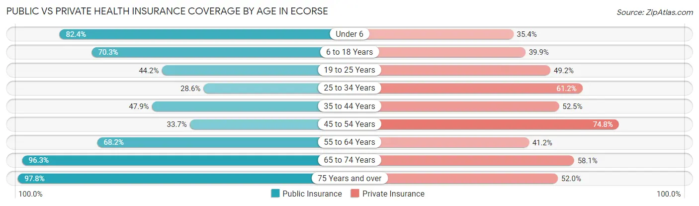 Public vs Private Health Insurance Coverage by Age in Ecorse