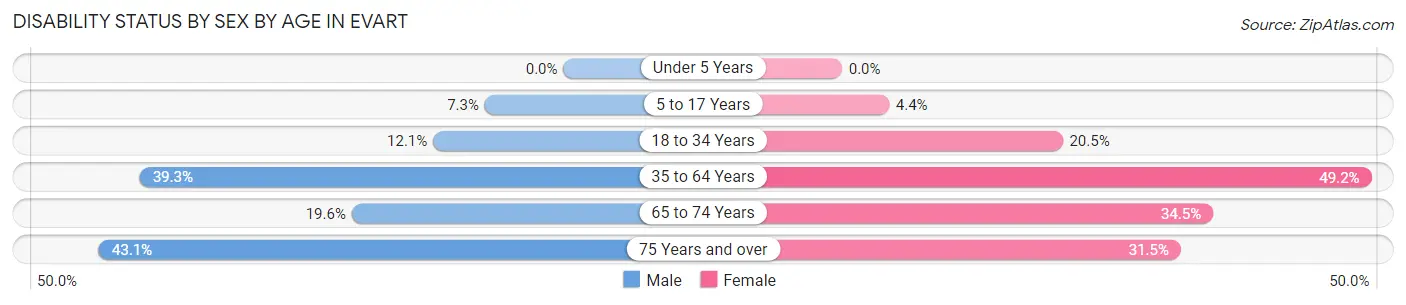 Disability Status by Sex by Age in Evart