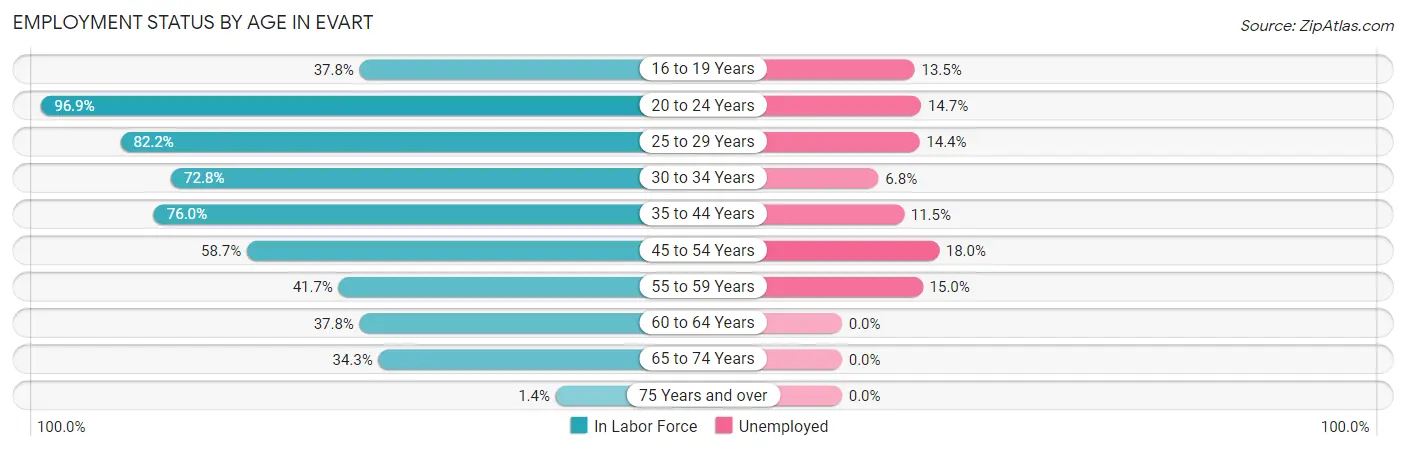 Employment Status by Age in Evart