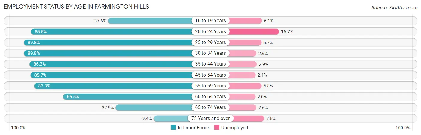 Employment Status by Age in Farmington Hills