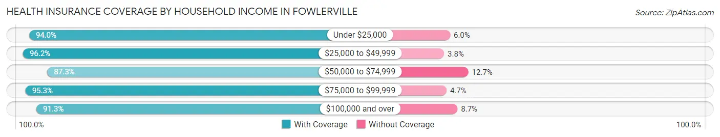 Health Insurance Coverage by Household Income in Fowlerville