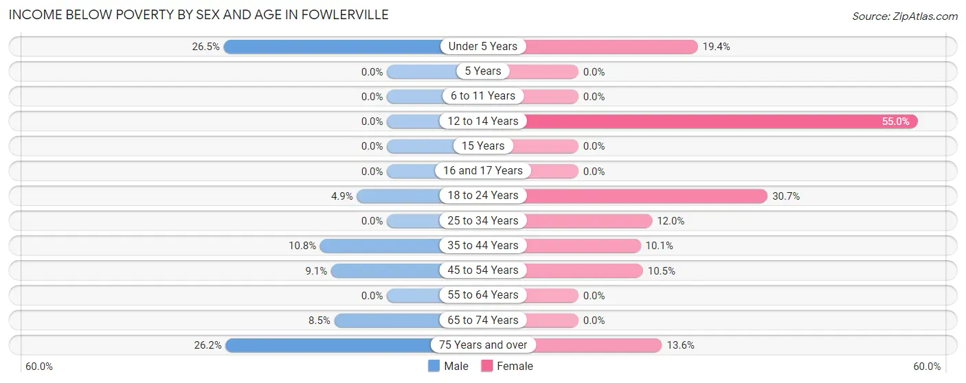 Income Below Poverty by Sex and Age in Fowlerville