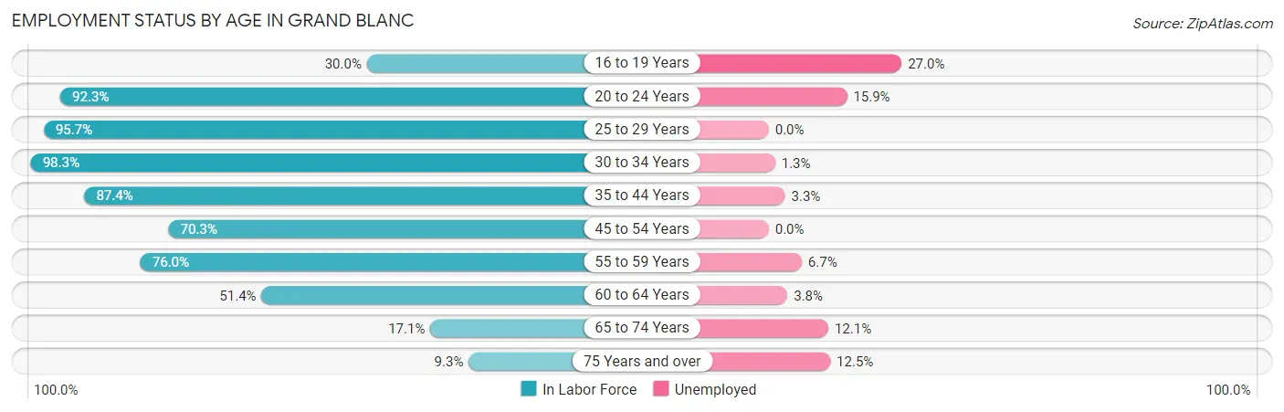 Employment Status by Age in Grand Blanc